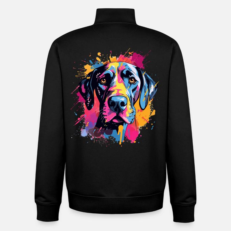 Deutsche Dogge Spritzkunst bunt - Unisex Organic Zip Sweatshirt von Stanley/Stella - Schwarz