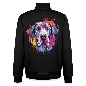 Colorful Dog Splash Art Great Dane - Unisex Organic Zip Sweatshirt by Stanley/Stella - black - Back - AI Model Male 185 light (185cm)