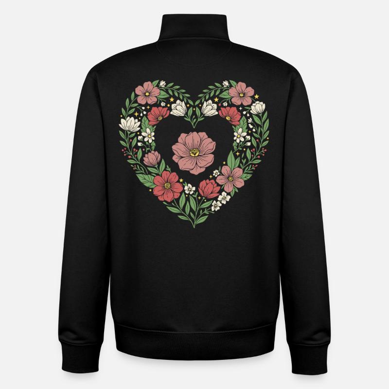 Floral Heart Botanical Bloom Design - Unisex Organic Zip Sweatshirt von Stanley/Stella - Schwarz