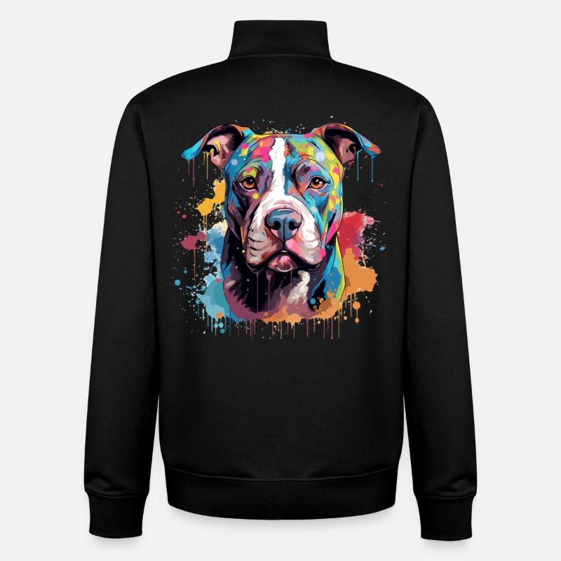 Pitbull Dog Bunte Spritzkunst - Unisex Organic Zip Sweatshirt von Stanley/Stella - Schwarz