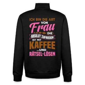 Zufrieden mir Kaffee und Rätsel lösen / Spruch - Unisex Organic Zip Sweatshirt von Stanley/Stella - Schwarz - Hinten - AI Model Male 185 light (185cm)