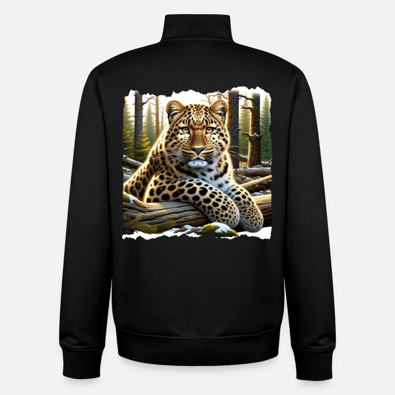 Léopard de l’Amour - Sweat zippé unisexe en coton bio Stanley/Stella - noir