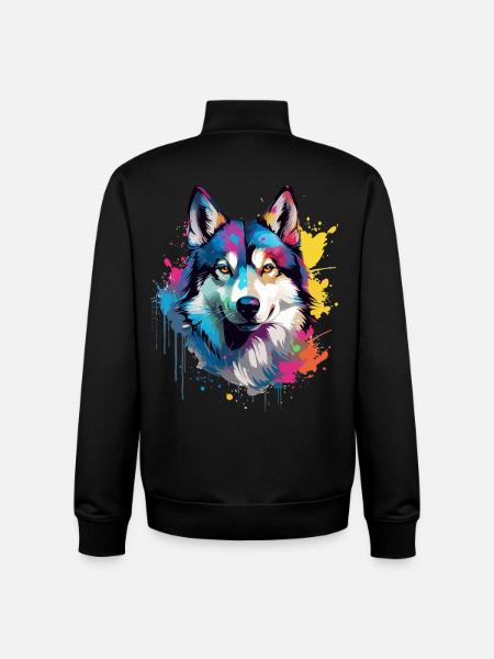 Dog Husky Bunte Spritzkunst - Unisex Organic Zip Sweatshirt von Stanley/Stella - Schwarz