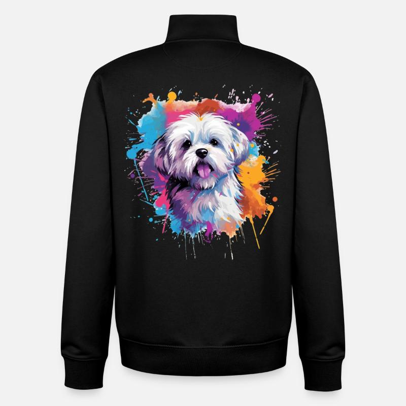 Farbenfrohe Spritzkunst Malteserhund - Unisex Organic Zip Sweatshirt von Stanley/Stella - Schwarz