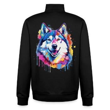 Chien Husky Coloré avec des éclaboussures - Sweat zippé unisexe en coton bio Stanley/Stella - noir - Dos - AI Model Male 185 light (185cm)