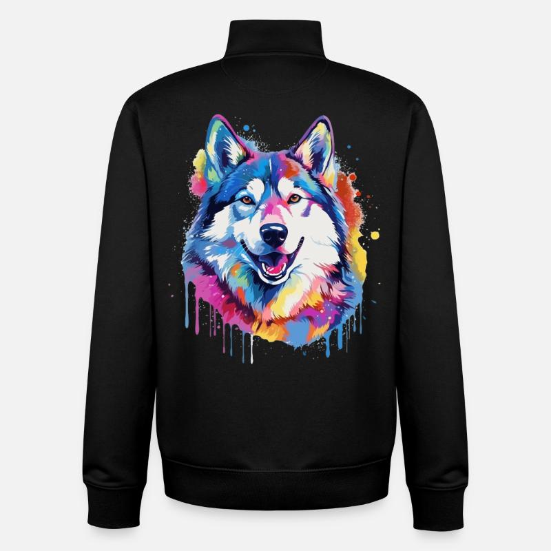 Bunte Splash Art-Husky-Hund - Unisex Organic Zip Sweatshirt von Stanley/Stella - Schwarz