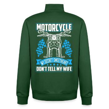 Motorrad mein geheimer Schatz. Nicht meiner Frau - Unisex Organic Zip Sweatshirt von Stanley/Stella - Flaschengrün - Hinten - AI Model Male 185 dark (185cm)