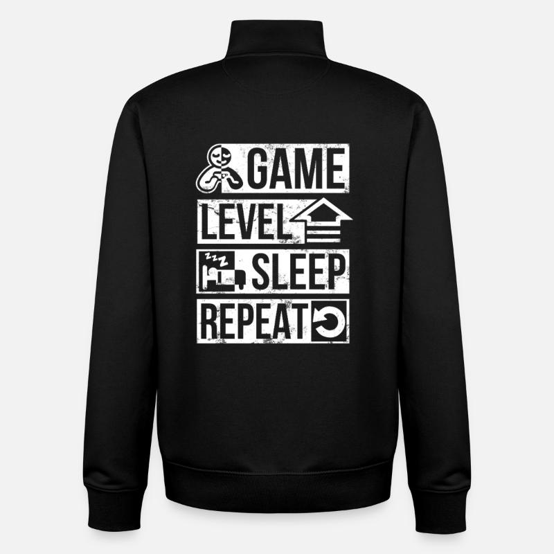 Game Level Sleep Repeat – Gamer Alltag - Unisex Organic Zip Sweatshirt von Stanley/Stella - Schwarz