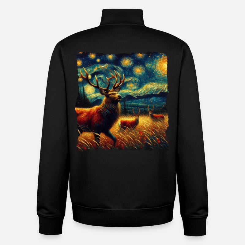 White-tailed deer Starry Night - Unisex Organic Zip Sweatshirt by Stanley/Stella - black