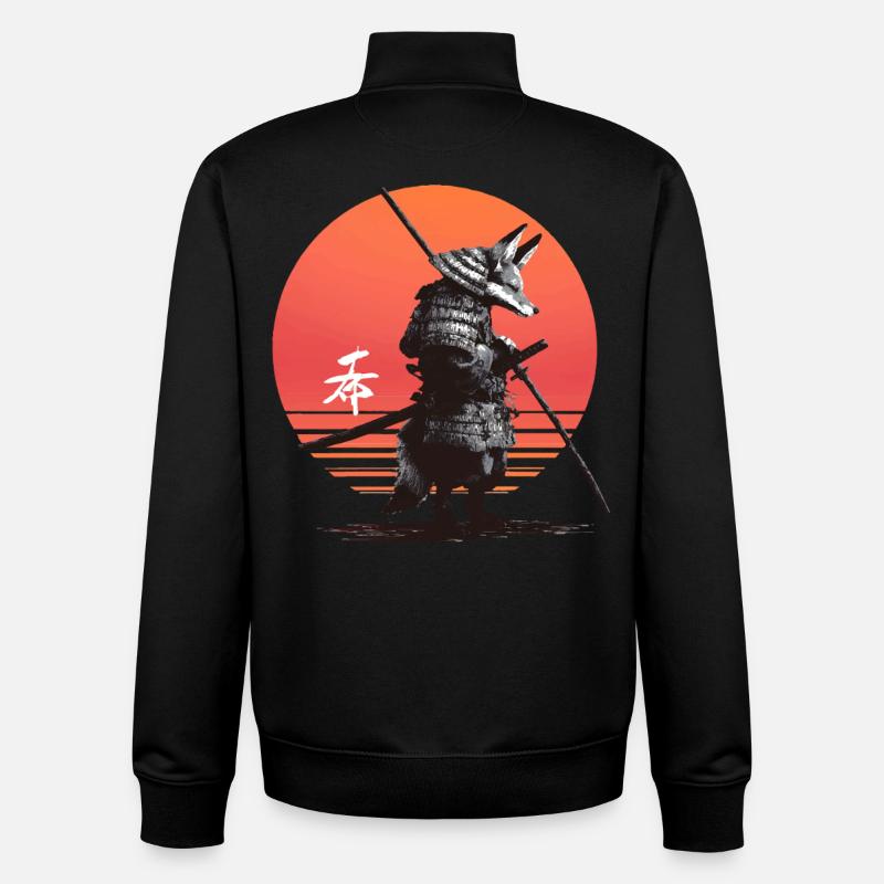 Samurai Fox Warrior at Sunset - Unisex Organic Zip Sweatshirt by Stanley/Stella - black