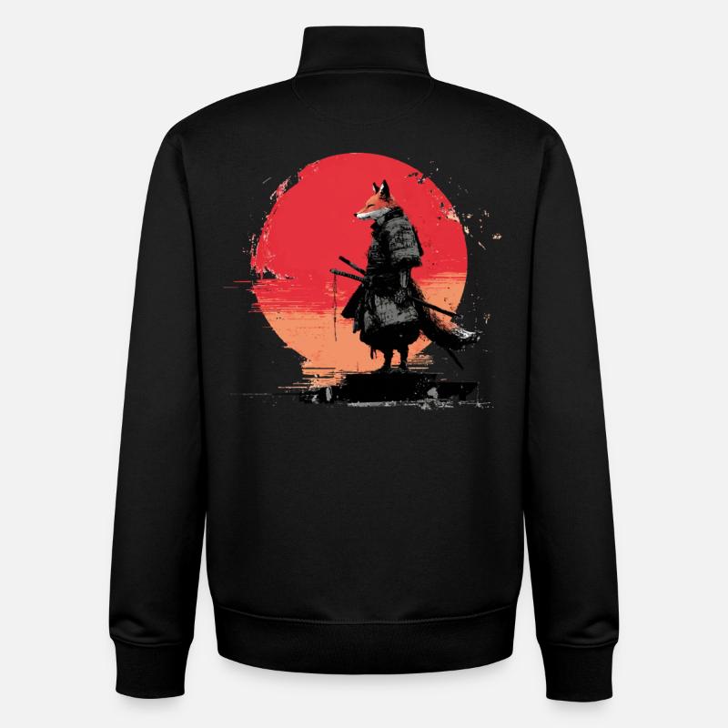 Fox Samurai au coucher du soleil - Sweat zippé unisexe en coton bio Stanley/Stella - noir