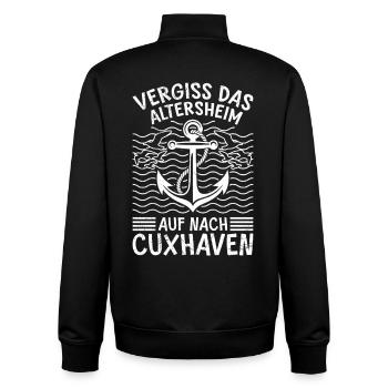 Rentner VERGISS DAS ALTERSHEIM AUF NACH CUXHAVEN - Unisex Organic Zip Sweatshirt von Stanley/Stella - Schwarz - Hinten - AI Model Male 185 light (185cm)