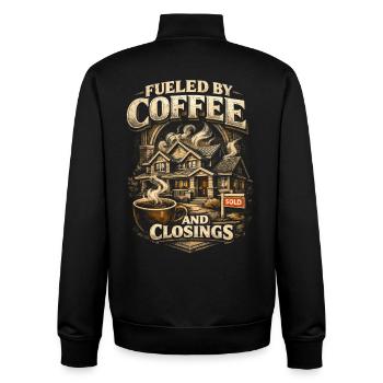 Immobilienmakler Makler Coffee And Closings - Unisex Organic Zip Sweatshirt von Stanley/Stella - Schwarz - Hinten - AI Model Male 185 light (185cm)