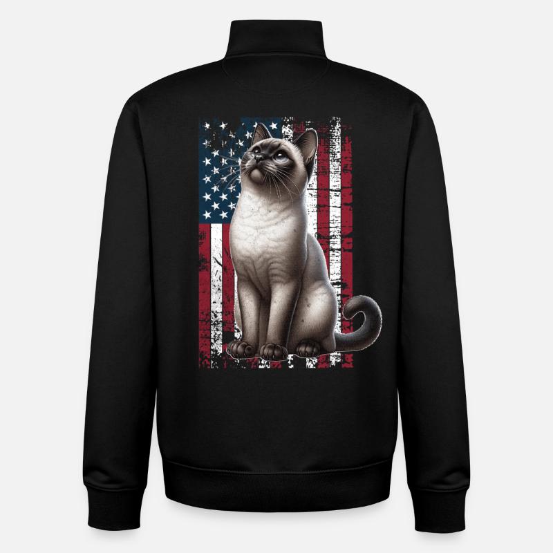 Chat siamois US Siamkatze - Sweat zippé unisexe en coton bio Stanley/Stella - noir