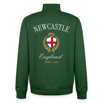 Newcastle England Coat of Arms Crown – Travel Souvenir - Unisex Organic Zip Sweatshirt by Stanley/Stella - bottle green - Back - AI Model Male 185 dark (185cm)