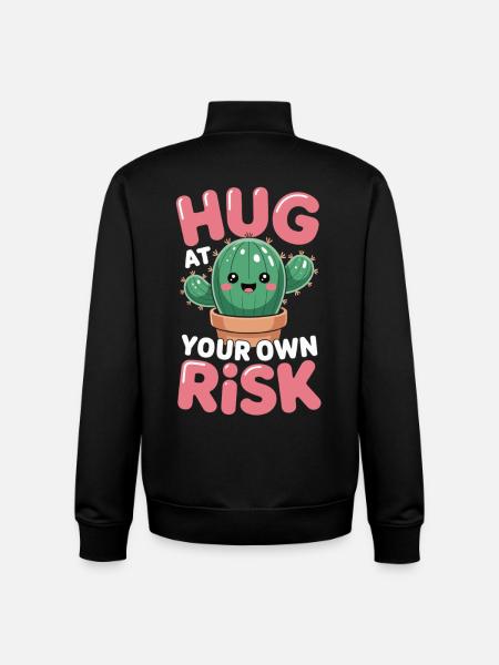 Cute Cactus Hug Risk Fun Shirt - Unisex Organic Zip Sweatshirt by Stanley/Stella - black
