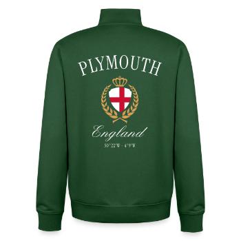 Couronne du blason de Plymouth England – Souvenir de voyage - Sweat zippé unisexe en coton bio Stanley/Stella - vert bouteille - Dos - AI Model Male 185 dark (185cm)