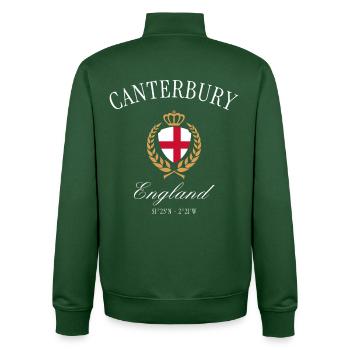 Canterbury England Coat of Arms Crown – Travel Souvenir - Unisex Organic Zip Sweatshirt by Stanley/Stella - bottle green - Back - AI Model Male 185 dark (185cm)