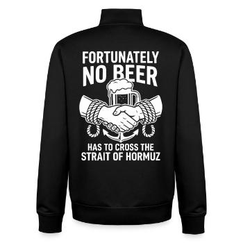 Heureusement, pas de poignée de main du détroit d’Hormuz à la bière - Sweat zippé unisexe en coton bio Stanley/Stella - noir - Dos - AI Model Male 185 light (185cm)