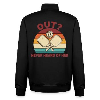 Pickleball Funny Player Out Never Heard Of Her - Unisex Organic Zip Sweatshirt by Stanley/Stella - black - Back - AI Model Male 185 light (185cm)