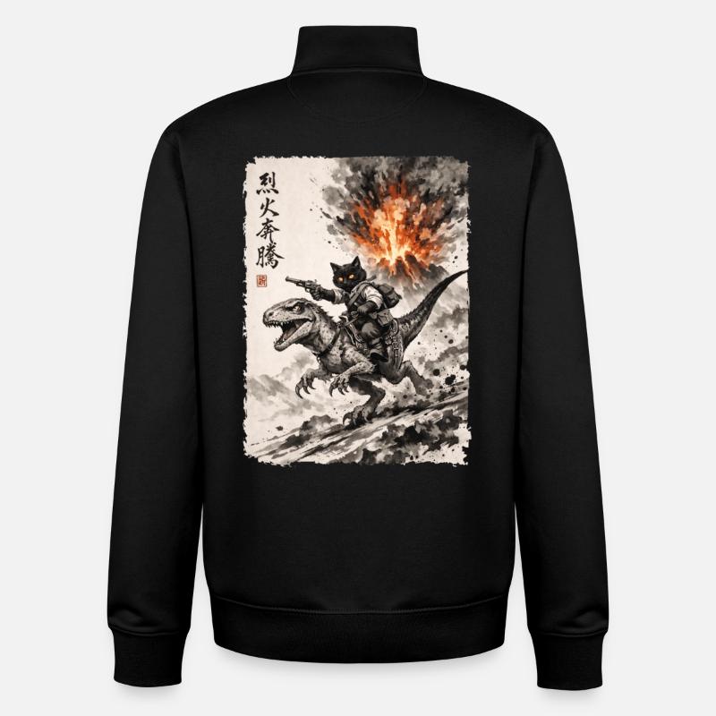 Katze, Dinosaurier, Vulkan, Vulkanausbruch, Anime - Unisex Organic Zip Sweatshirt von Stanley/Stella - Schwarz