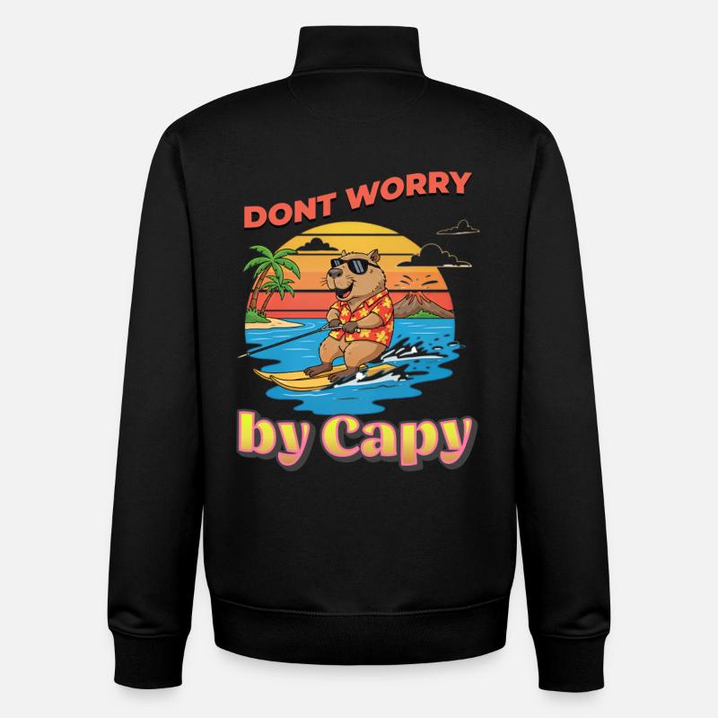 Surfeur capybara au coucher du soleil - Sweat zippé unisexe en coton bio Stanley/Stella - noir