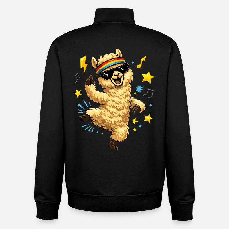 Dancing alpaca with sunglasses and beats - Unisex Organic Zip Sweatshirt by Stanley/Stella - black