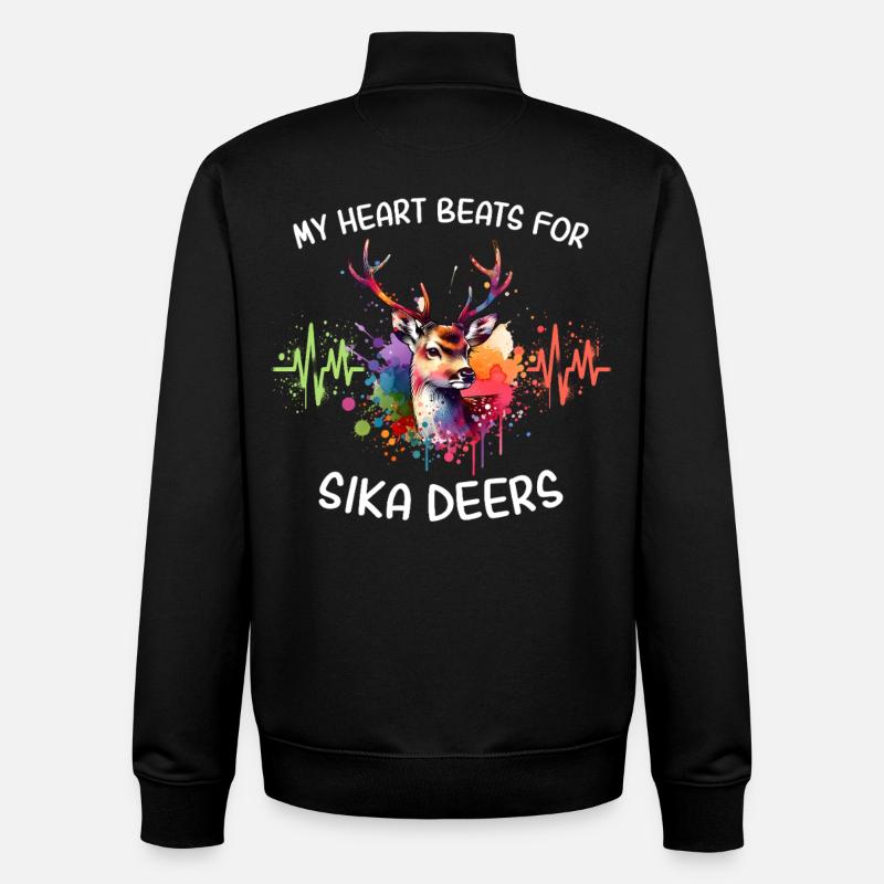 Sika Deer Heart Line - Sweat zippé unisexe en coton bio Stanley/Stella - noir