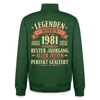 1981 Jahrgang geboren Legende 45 Jahre Geschenk - Unisex Organic Zip Sweatshirt von Stanley/Stella - Flaschengrün - Hinten - AI Model Male 185 dark (185cm)