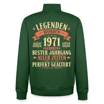1971 Jahrgang geboren Legende 55 Jahre Geschenk - Unisex Organic Zip Sweatshirt von Stanley/Stella - Flaschengrün - Hinten - AI Model Male 185 dark (185cm)