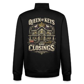 Immobilienmakler Makler Queen Of Keys And Closings - Unisex Organic Zip Sweatshirt von Stanley/Stella - Schwarz - Hinten - AI Model Male 185 light (185cm)