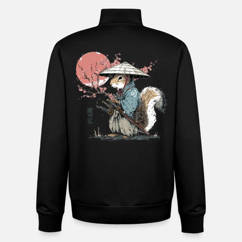 Squirrel Samurai in Sakura Robes - Unisex Organic Zip Sweatshirt by Stanley/Stella - black