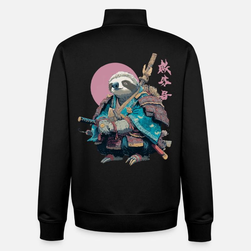 Faultier-Samurai in blauer Rüstung - Unisex Organic Zip Sweatshirt von Stanley/Stella - Schwarz