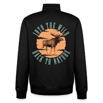 Dans l’orignal sauvage Art naturel vintage - Sweat zippé unisexe en coton bio Stanley/Stella - noir - Dos - AI Model Male 185 light (185cm)