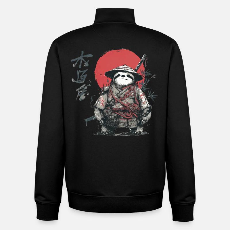 Faultier-Samurai unter roter Sonne - Unisex Organic Zip Sweatshirt von Stanley/Stella - Schwarz