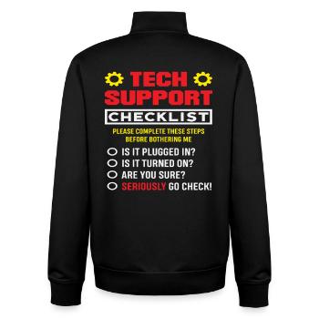 Tech Support Checklist Plug in IT Admin - Unisex Organic Zip Sweatshirt by Stanley/Stella - black - Back - AI Model Male 185 light (185cm)