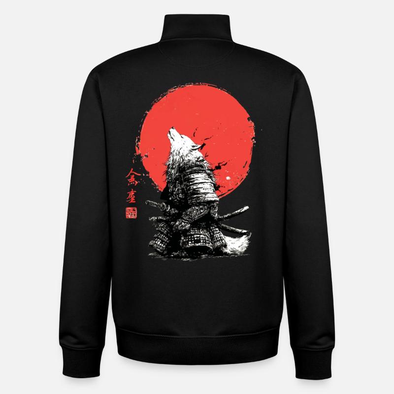 Wolf-Samurai unter Crimson Sun - Unisex Organic Zip Sweatshirt von Stanley/Stella - Schwarz
