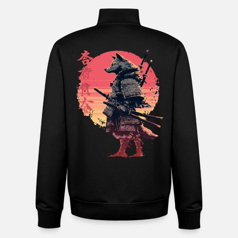 Wolfsamurai bei Sonnenuntergang - Unisex Organic Zip Sweatshirt von Stanley/Stella - Schwarz