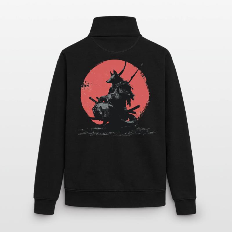 Wolf Samurai on Red Sun Unisex Organic Zip Sweatshirt by Stanley/Stella