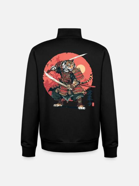 Tiger Samurai in Crimson Armor - Unisex Organic Zip Sweatshirt by Stanley/Stella - black