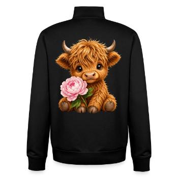 Highland Cow, Hochlandkuh Hochlandrind Pfingstrose - Unisex Organic Zip Sweatshirt von Stanley/Stella - Schwarz - Hinten - AI Model Male 185 light (185cm)
