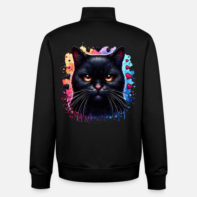 Chat noir - Sweat zippé unisexe en coton bio Stanley/Stella - noir