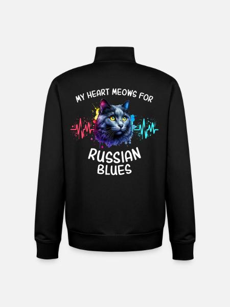 Russian Blue Cat Heartline - Unisex Organic Zip Sweatshirt by Stanley/Stella - black