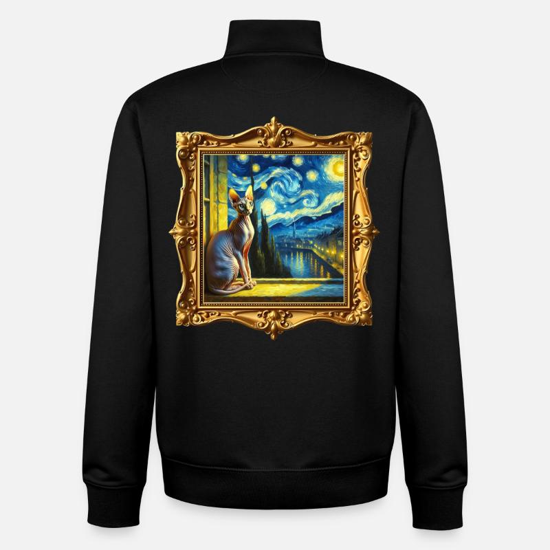 Sphynx Chat Nuit Étoilée - Sweat zippé unisexe en coton bio Stanley/Stella - noir