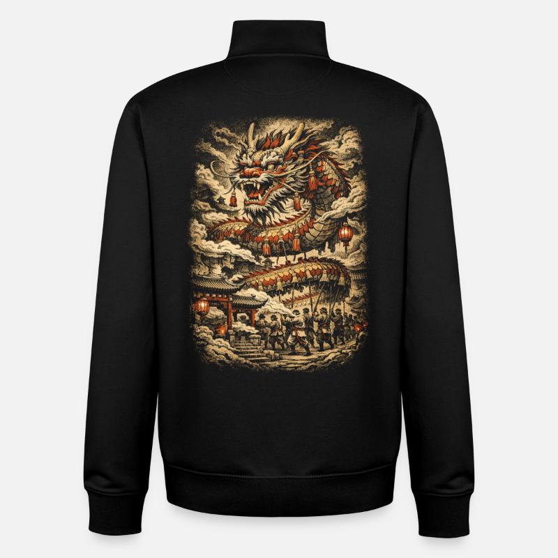 Danse du Dragon Drachentanz - Sweat zippé unisexe en coton bio Stanley/Stella - noir