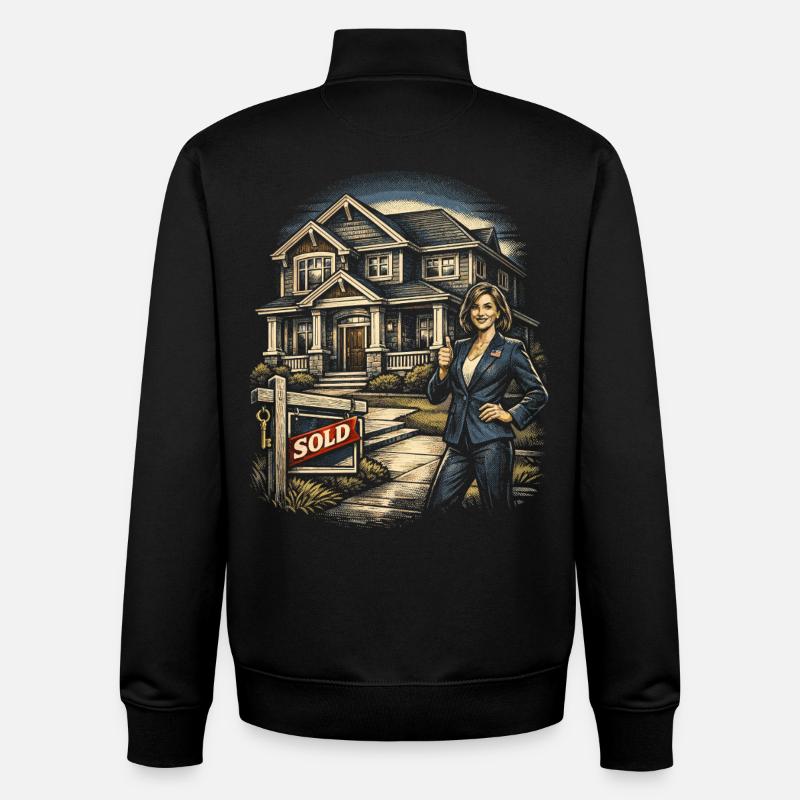 Agent immobilier Courtier - Sweat zippé unisexe en coton bio Stanley/Stella - noir