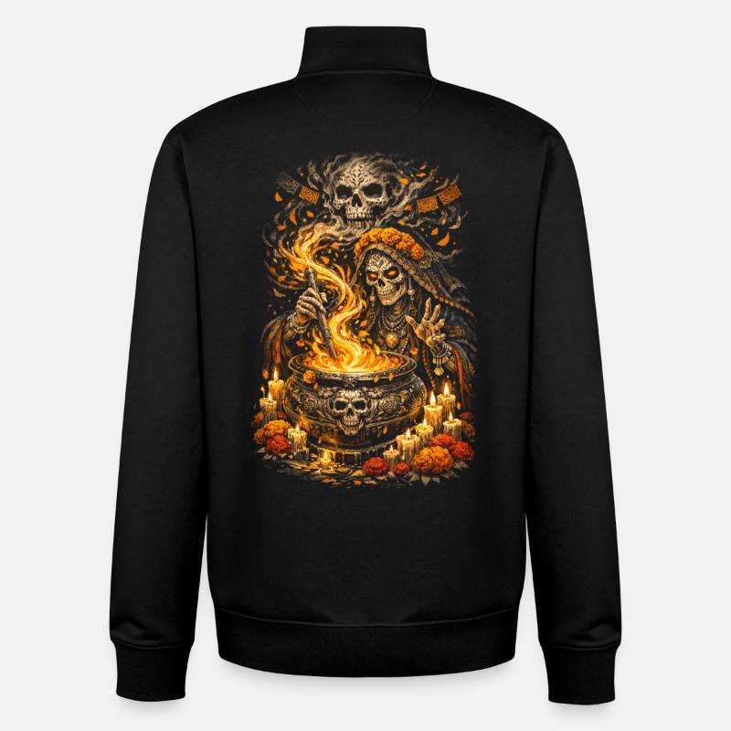 Dia de los Muertos Witch - Sweat zippé unisexe en coton bio Stanley/Stella - noir