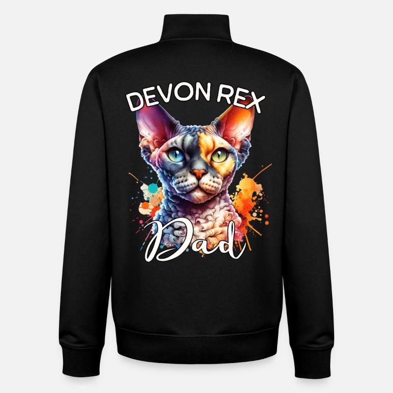 Papa Devon Rex - Sweat zippé unisexe en coton bio Stanley/Stella - noir