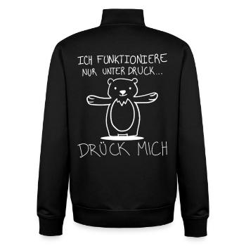 Ich Funktioniere Nur Unter Druck – Drück Mich - Unisex Organic Zip Sweatshirt von Stanley/Stella - Schwarz - Hinten - AI Model Male 185 light (185cm)
