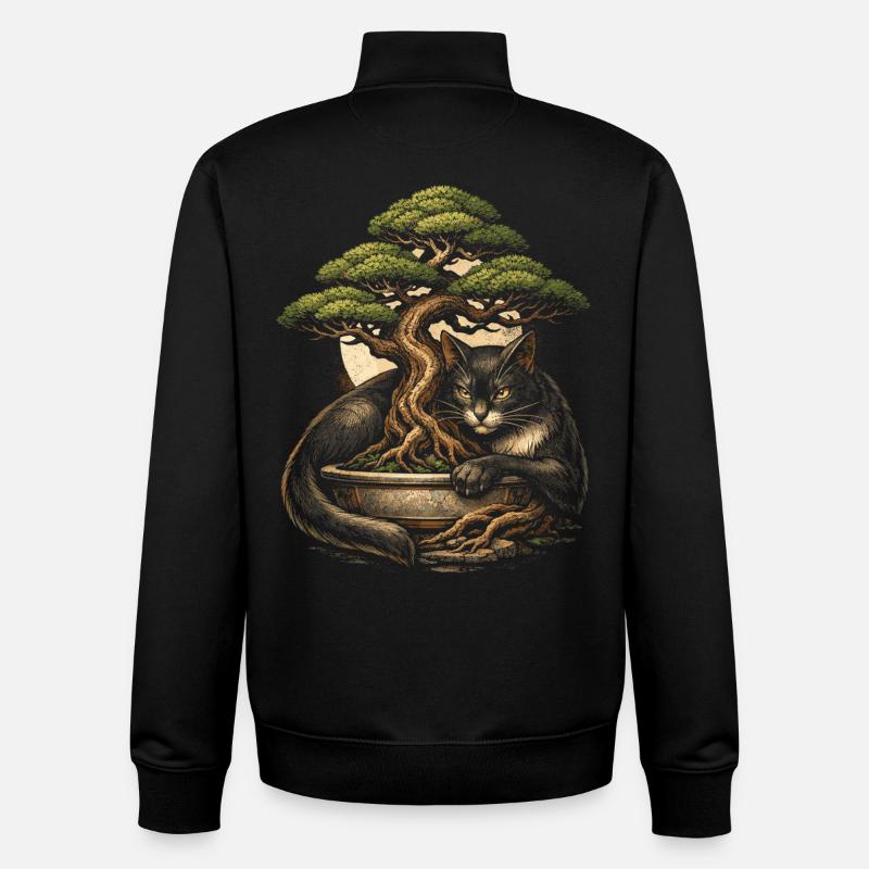 Bonsai tree with cat - Unisex Organic Zip Sweatshirt by Stanley/Stella - black